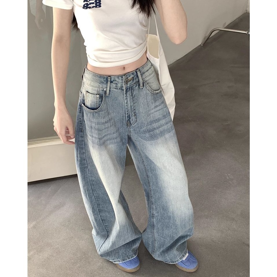 bunny_stall (現貨)適合所有腿型的淺藍刷色牛仔長褲/彎刀褲/S-L-細節圖2