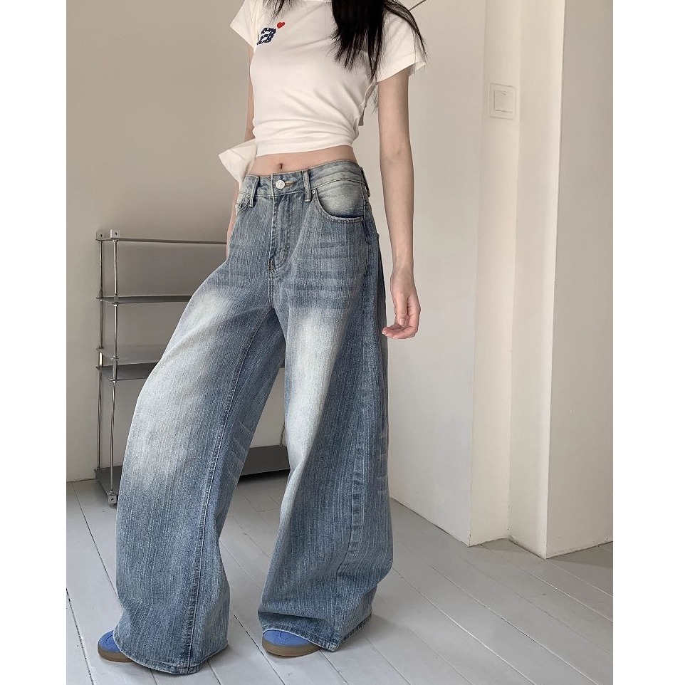bunny_stall (現貨)適合所有腿型的淺藍刷色牛仔長褲/彎刀褲/S-L-細節圖3