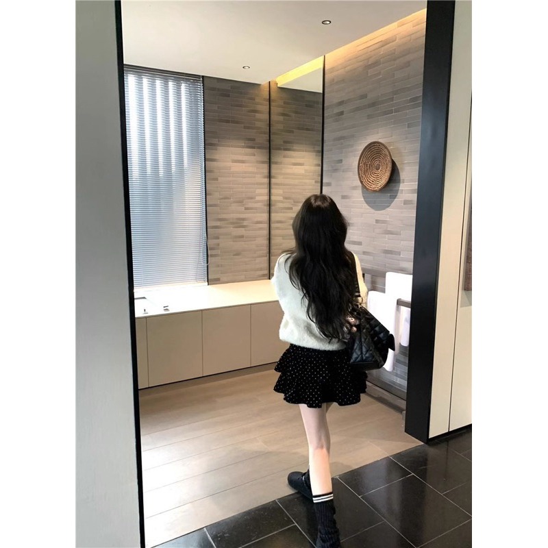 bunny_stall 冬韻柔情🎀白色蝴蝶結針織毛衣+點點絲絨蛋糕裙-細節圖9