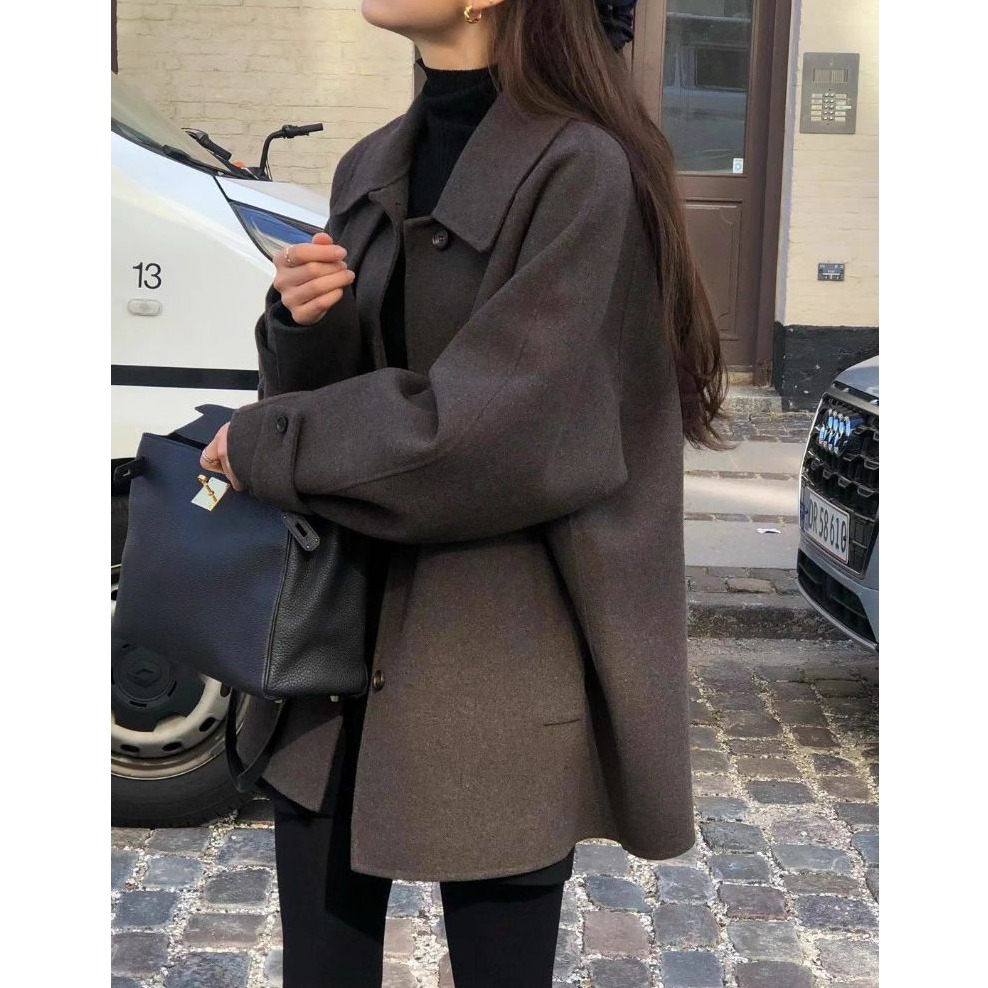 bunny_stall 柔軟親膚✔️簡約百搭的中長款落肩毛呢外套-細節圖2