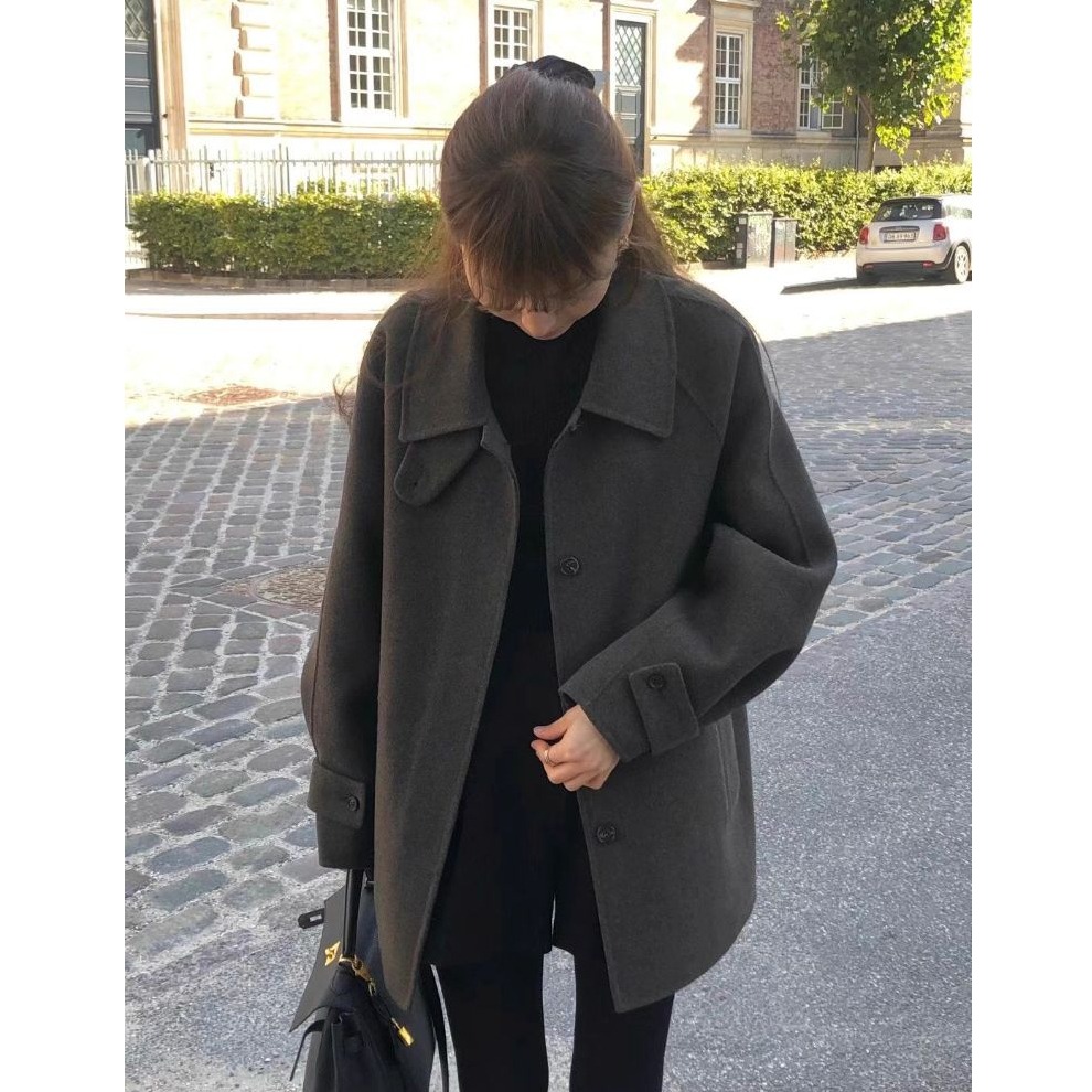 bunny_stall 柔軟親膚✔️簡約百搭的中長款落肩毛呢外套-細節圖3