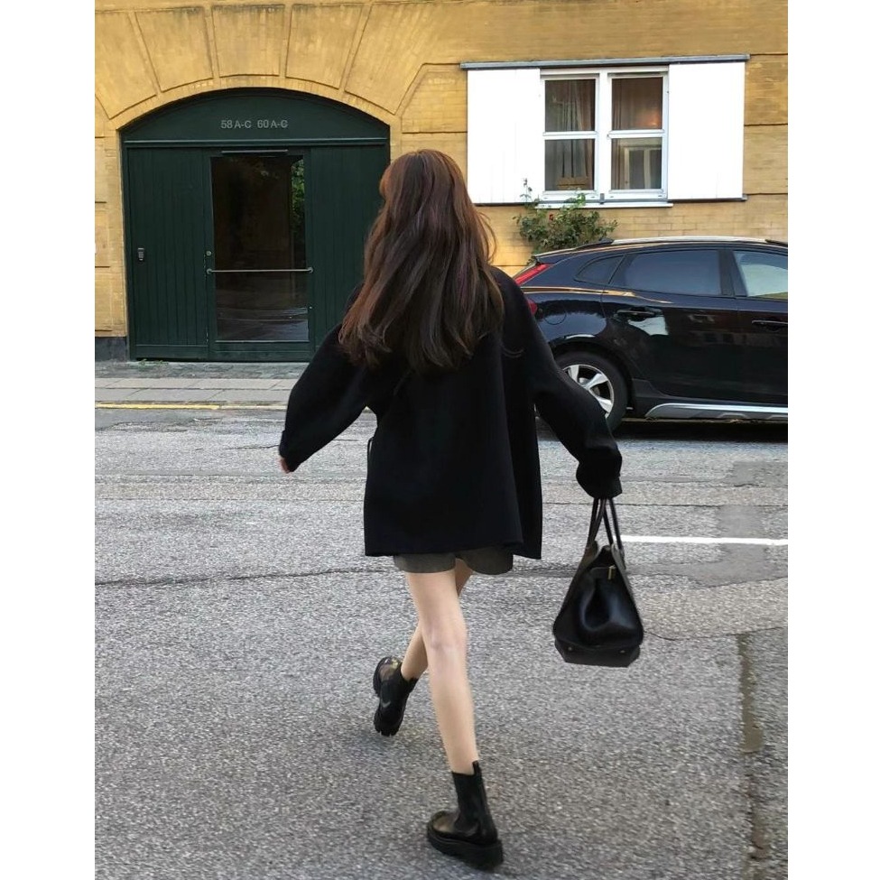 bunny_stall 柔軟親膚✔️簡約百搭的中長款落肩毛呢外套-細節圖8