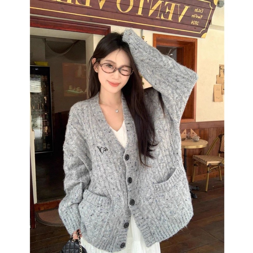 bunny_stall 不得不入手的唯美浪漫V領連身長裙+慵懶感針織外套/S-L-細節圖7