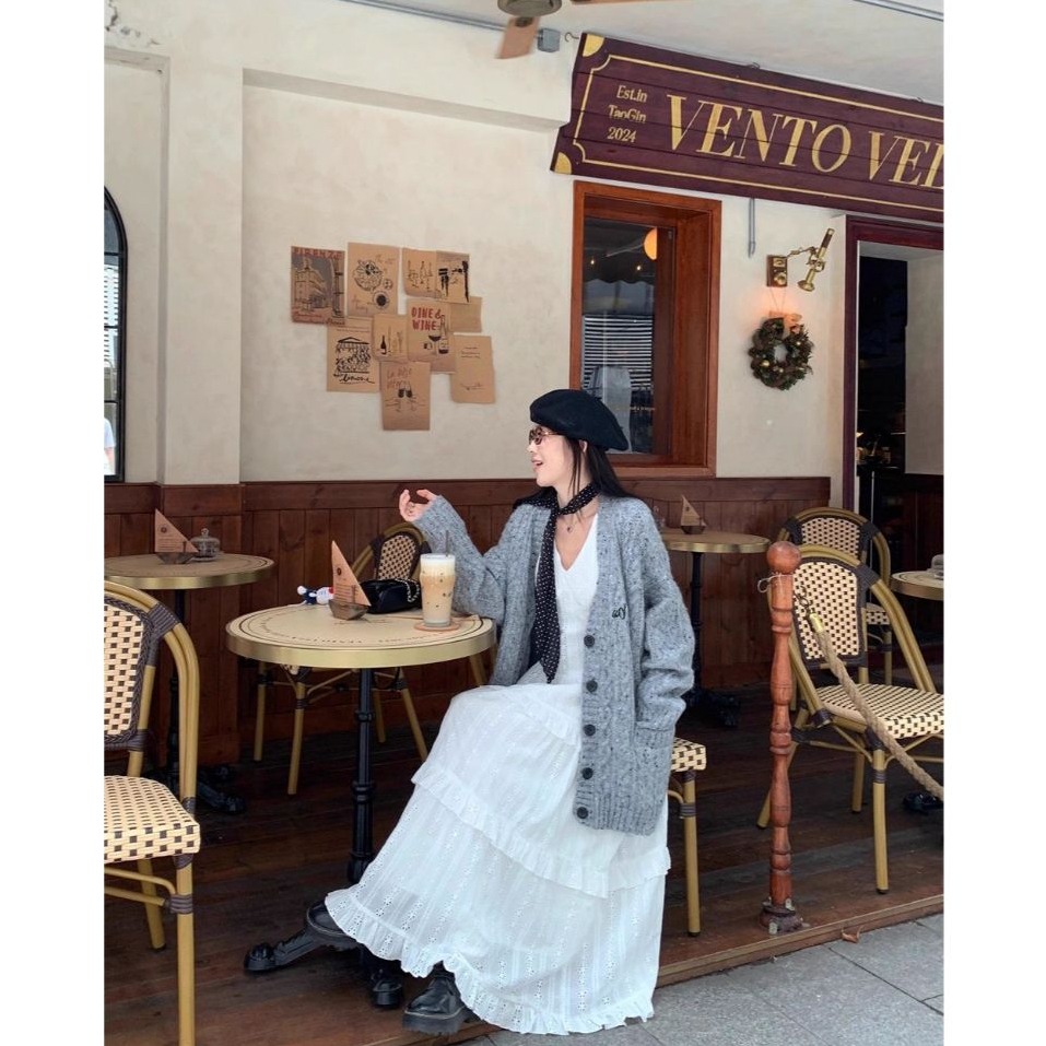 bunny_stall 不得不入手的唯美浪漫V領連身長裙+慵懶感針織外套/S-L-細節圖9