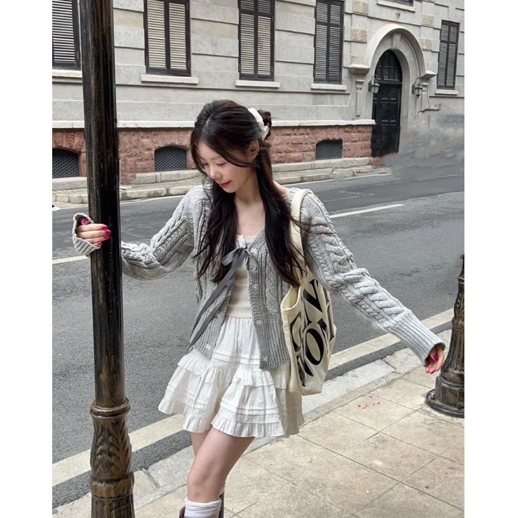 bunny_stall 春天來了🩶粗針織麻花外套+背心+短裙套裝-細節圖3