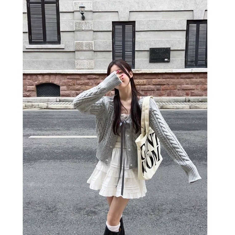bunny_stall 春天來了🩶粗針織麻花外套+背心+短裙套裝-細節圖4