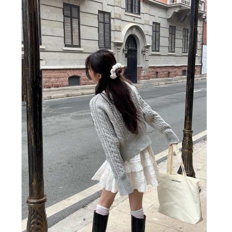 bunny_stall 春天來了🩶粗針織麻花外套+背心+短裙套裝-細節圖5