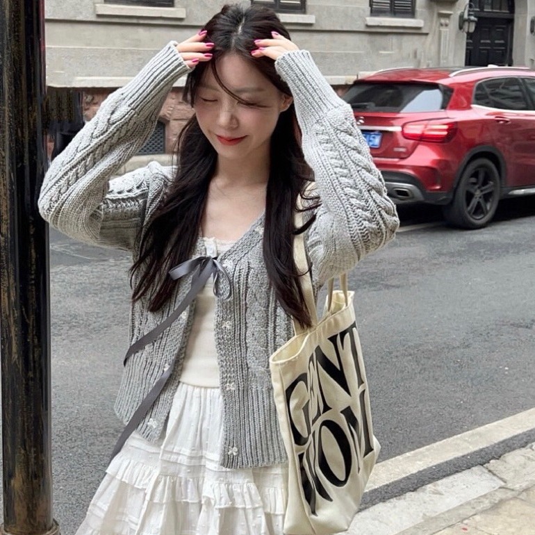 bunny_stall 春天來了🩶粗針織麻花外套+背心+短裙套裝-細節圖6