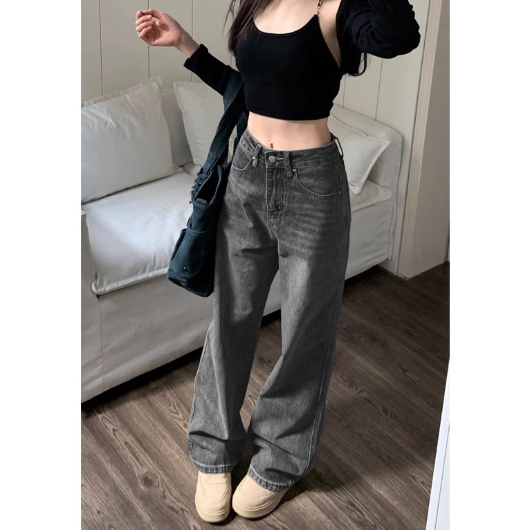 bunny_stall 本期必敗的百搭神褲🥇復古水洗黑直筒牛仔長褲/S-XL-細節圖3