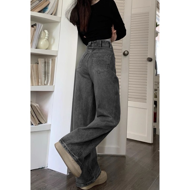 bunny_stall 本期必敗的百搭神褲🥇復古水洗黑直筒牛仔長褲/S-XL-細節圖5