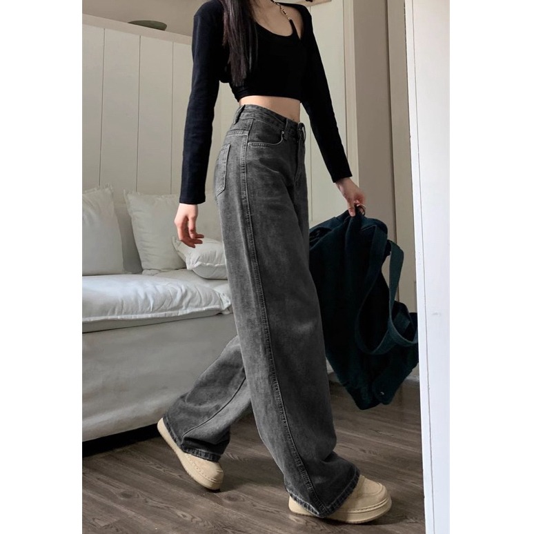 bunny_stall 本期必敗的百搭神褲🥇復古水洗黑直筒牛仔長褲/S-XL-細節圖8