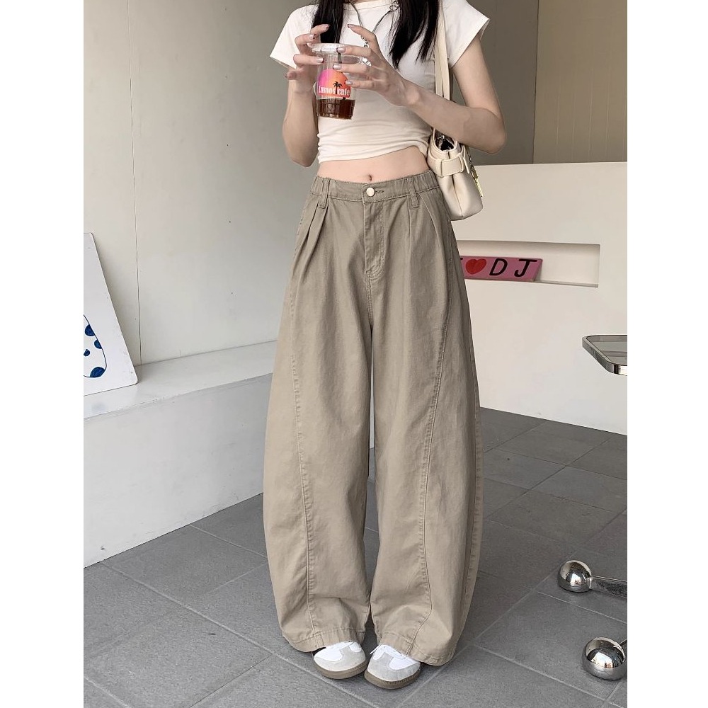 bunny_stall 美式復古色調🤎高腰闊腿牛仔拖地褲/灣刀褲/背後鬆緊設計/S-XL-細節圖7