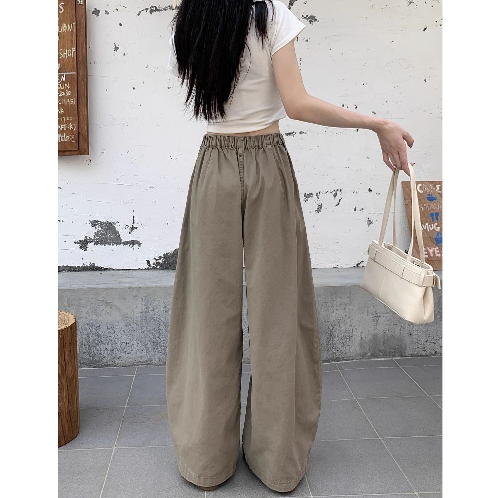 bunny_stall 美式復古色調🤎高腰闊腿牛仔拖地褲/灣刀褲/背後鬆緊設計/S-XL-細節圖8
