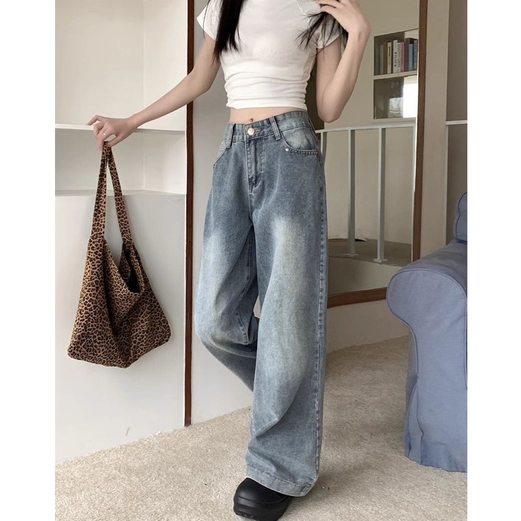 bunny_stall 版型超棒的垂墜感水洗刷色直筒牛仔褲闊腿褲/S-XL-細節圖3