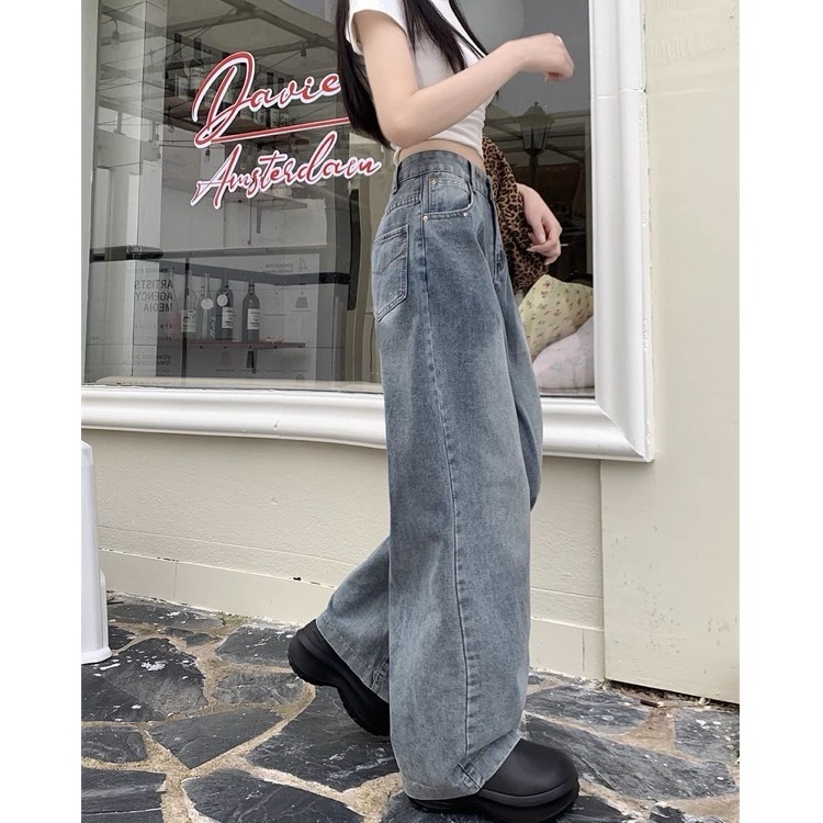 bunny_stall 版型超棒的垂墜感水洗刷色直筒牛仔褲闊腿褲/S-XL-細節圖6