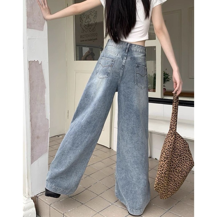 bunny_stall 版型超棒的垂墜感水洗刷色直筒牛仔褲闊腿褲/S-XL-細節圖7