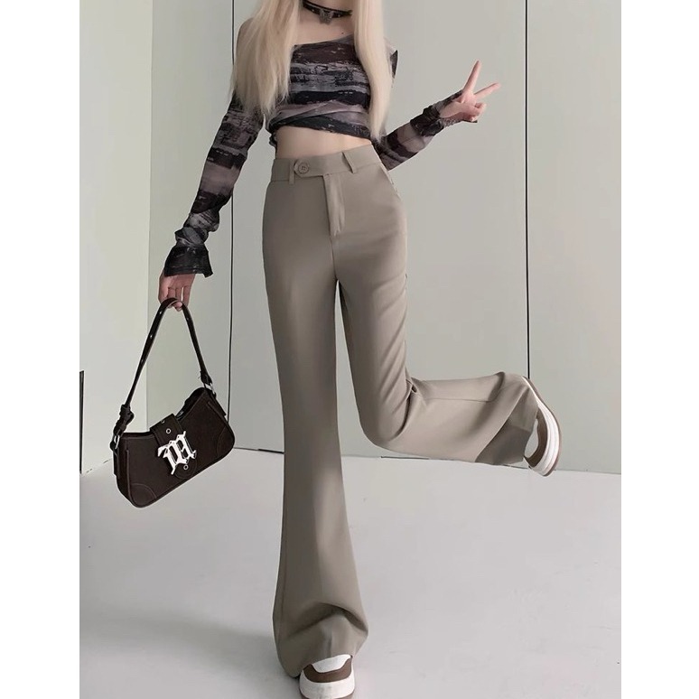 bunny_stall 擁有筆直長腿的秘密🤎超顯瘦的高腰直筒西裝喇叭褲落地褲/S-XL-細節圖4