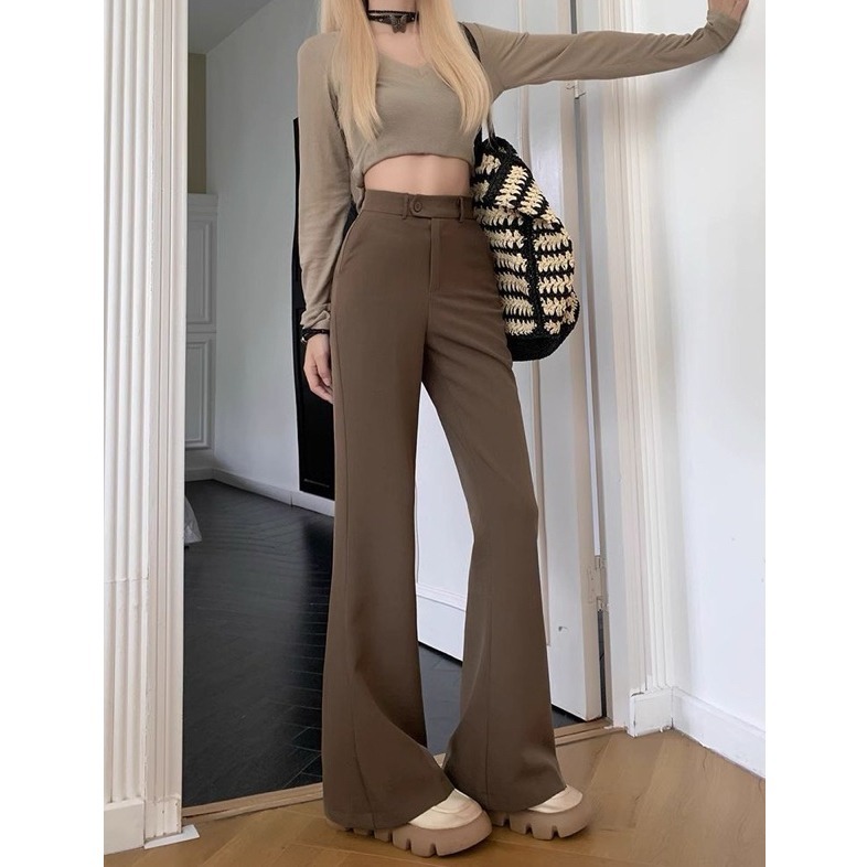 bunny_stall 擁有筆直長腿的秘密🤎超顯瘦的高腰直筒西裝喇叭褲落地褲/S-XL-細節圖8