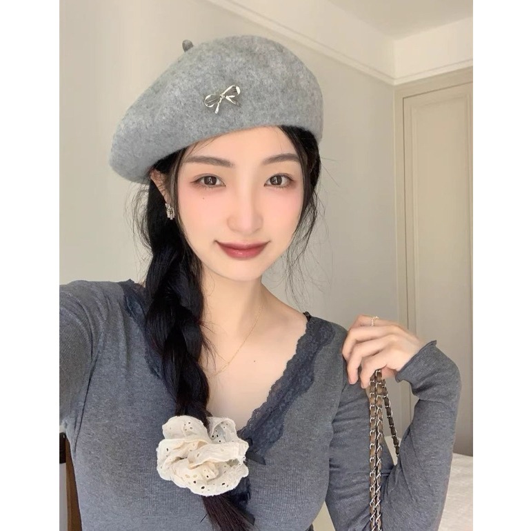bunny_stall (現貨)我的完美初秋🍂小巧蝴蝶結點綴的百搭貝雷帽-細節圖2
