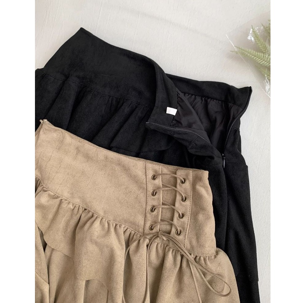 bunny_stall 不撞款！獨特交叉繫帶設計的不規則高腰短裙/有內襯/S-L-細節圖4