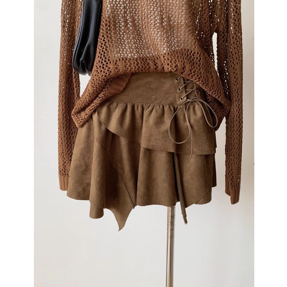 bunny_stall 不撞款！獨特交叉繫帶設計的不規則高腰短裙/有內襯/S-L-規格圖7