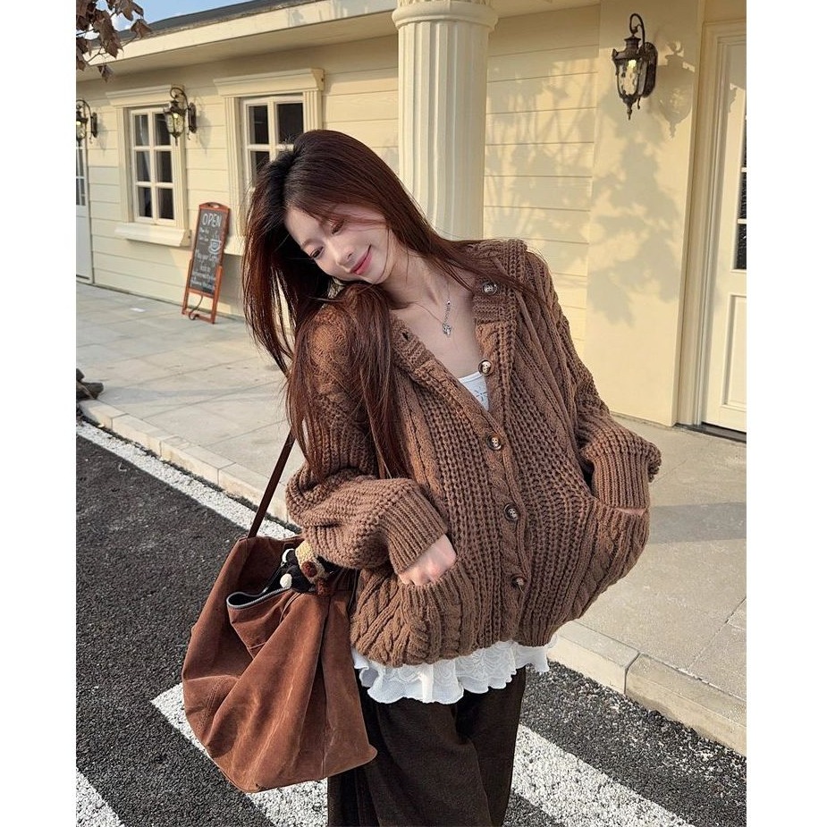 bunny_stall 🩵耐看百搭的雙口袋麻花針織連帽外套/3Colors-細節圖5