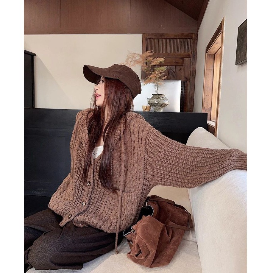 bunny_stall 🩵耐看百搭的雙口袋麻花針織連帽外套/3Colors-細節圖6