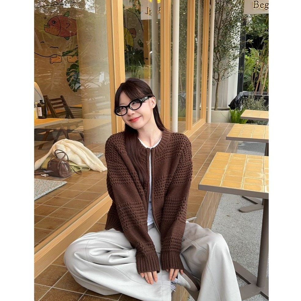 bunny_stall 高級慵懶風🍁雙拉鍊厚實粗針織外套/3Colors-細節圖2