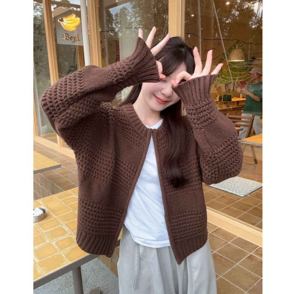 bunny_stall 高級慵懶風🍁雙拉鍊厚實粗針織外套/3Colors-細節圖3