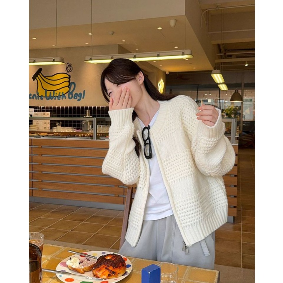 bunny_stall 高級慵懶風🍁雙拉鍊厚實粗針織外套/3Colors-細節圖6