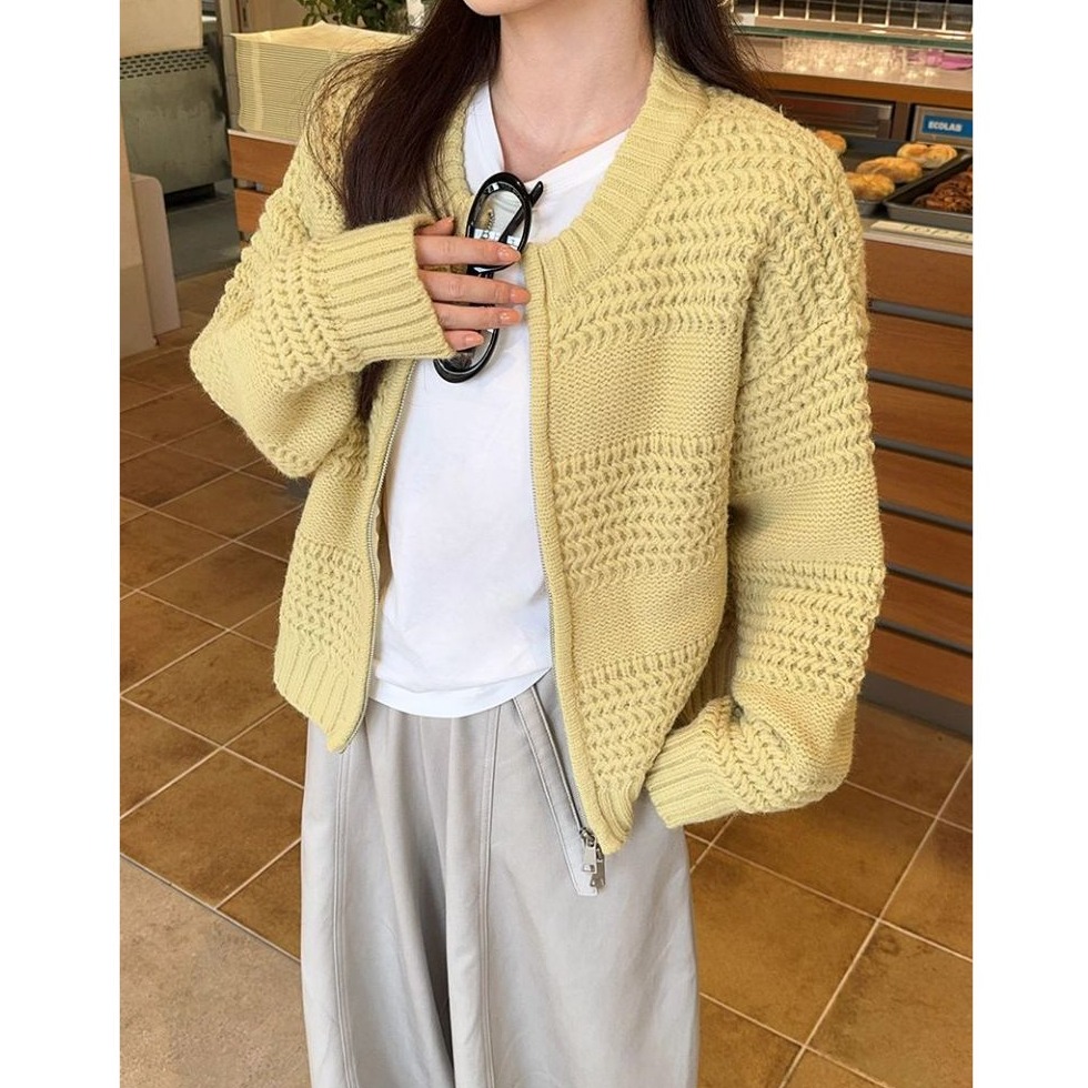 bunny_stall 高級慵懶風🍁雙拉鍊厚實粗針織外套/3Colors-細節圖8