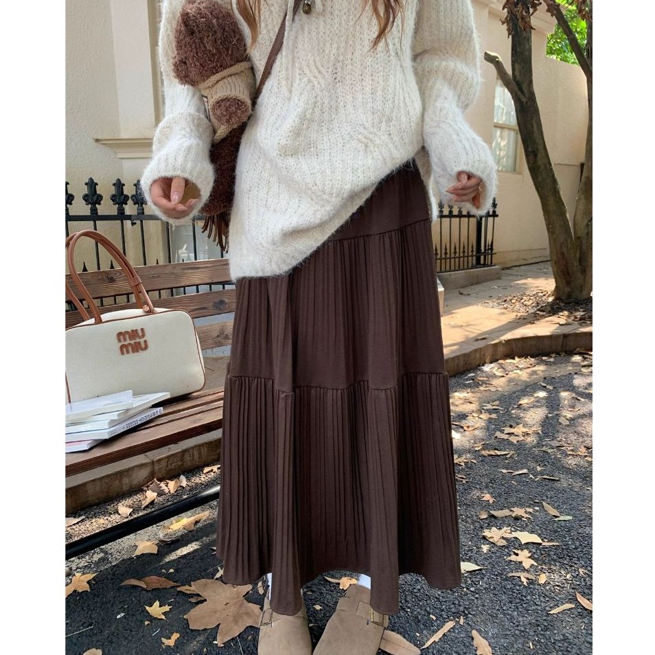 bunny_stall 擁有自然垂墜感的秋冬百摺毛呢長裙/4Colors-細節圖4