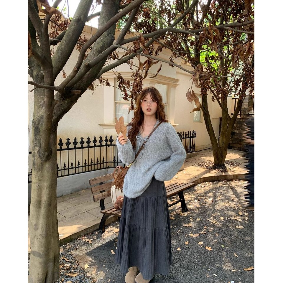 bunny_stall 擁有自然垂墜感的秋冬百摺毛呢長裙/4Colors-細節圖7