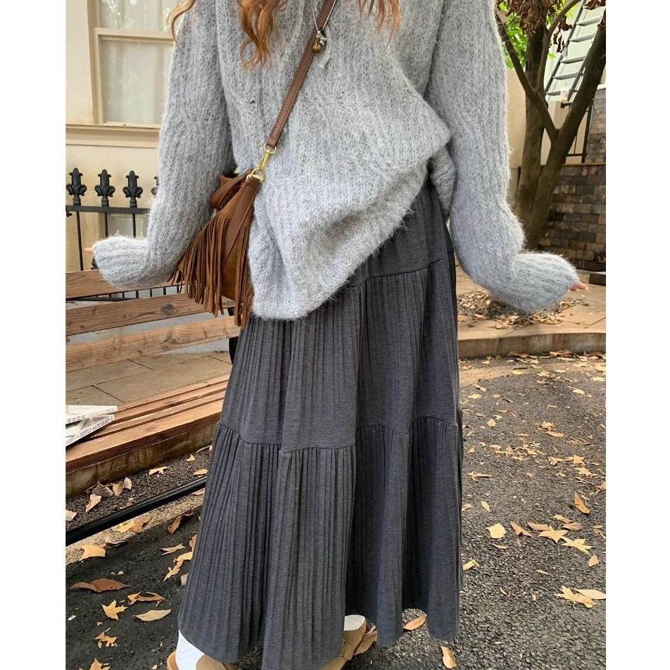 bunny_stall 擁有自然垂墜感的秋冬百摺毛呢長裙/4Colors-細節圖8