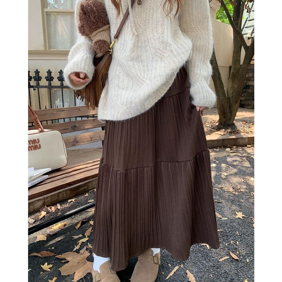 bunny_stall 擁有自然垂墜感的秋冬百摺毛呢長裙/4Colors-規格圖9