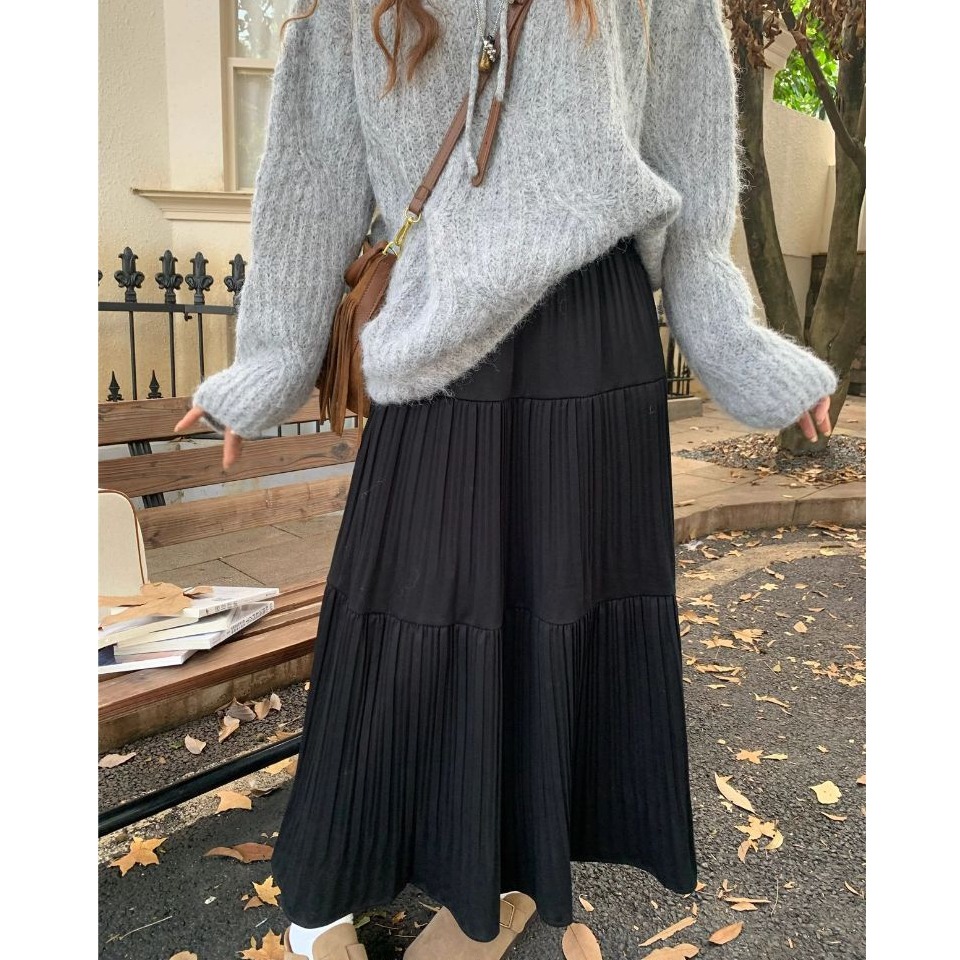 bunny_stall 擁有自然垂墜感的秋冬百摺毛呢長裙/4Colors-規格圖9