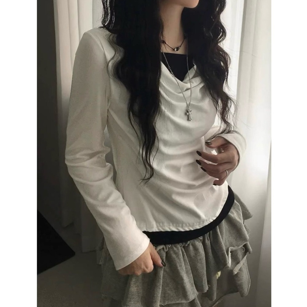 bunny_stall 在首爾的日常🤍簡約皺褶感假兩件式長袖上衣/S-L-細節圖4