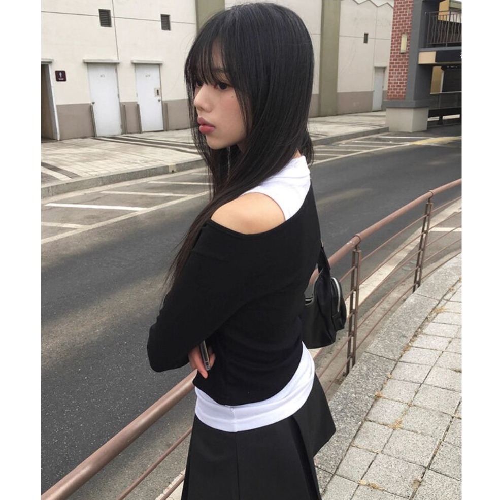 bunny_stall 梨大女大生穿搭術🖤學院風Polo領兩件式上衣+百搭質感短裙/S-L-細節圖2