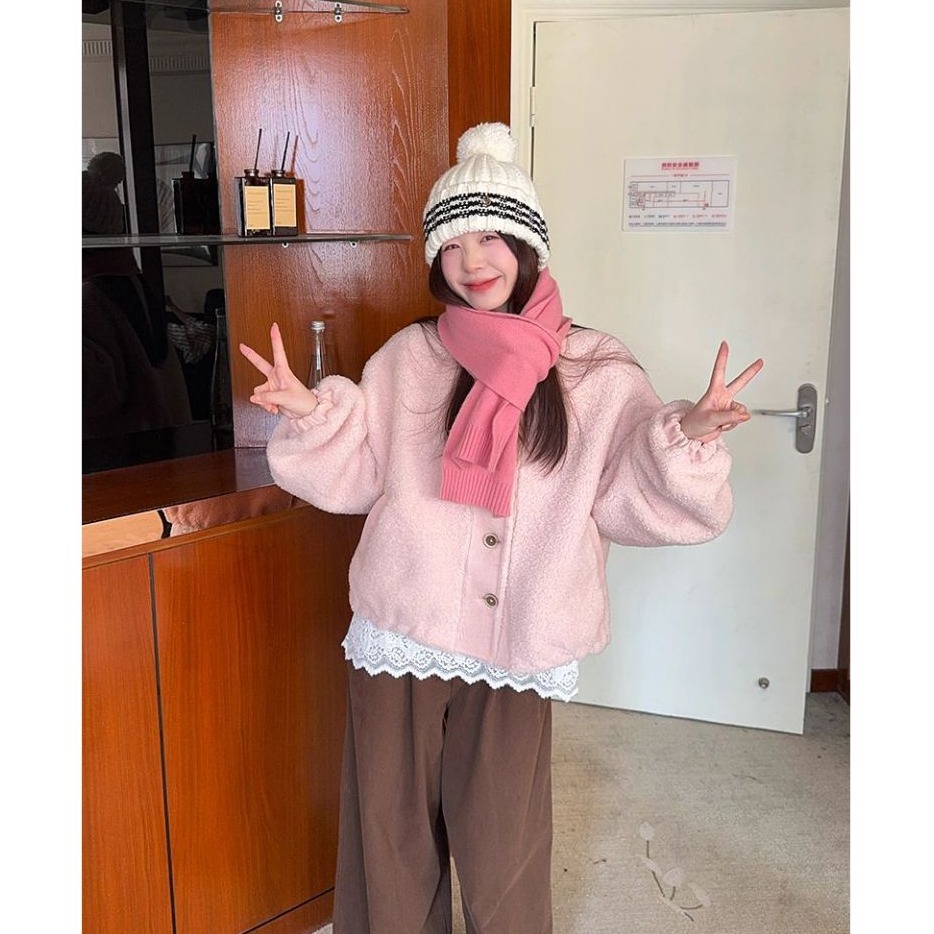 bunny_stall 高顏值💖厚實款立領羊羔毛短版外套/3Colors-細節圖2