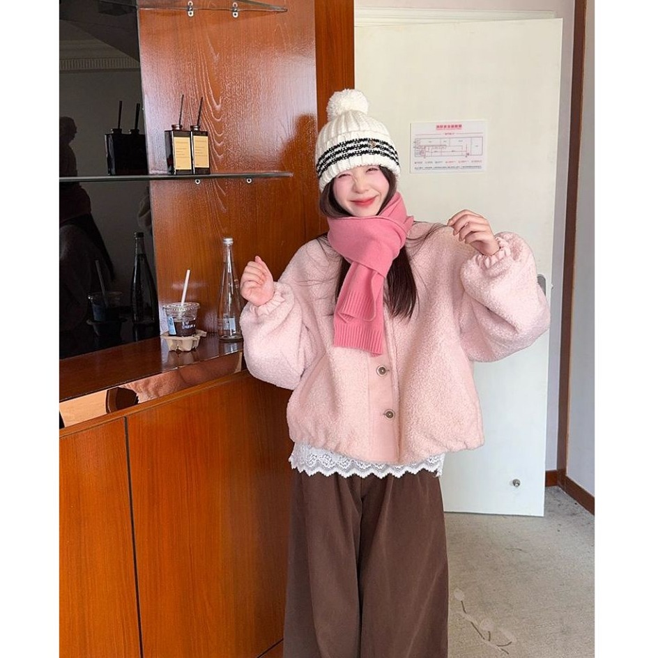 bunny_stall 高顏值💖厚實款立領羊羔毛短版外套/3Colors-細節圖3