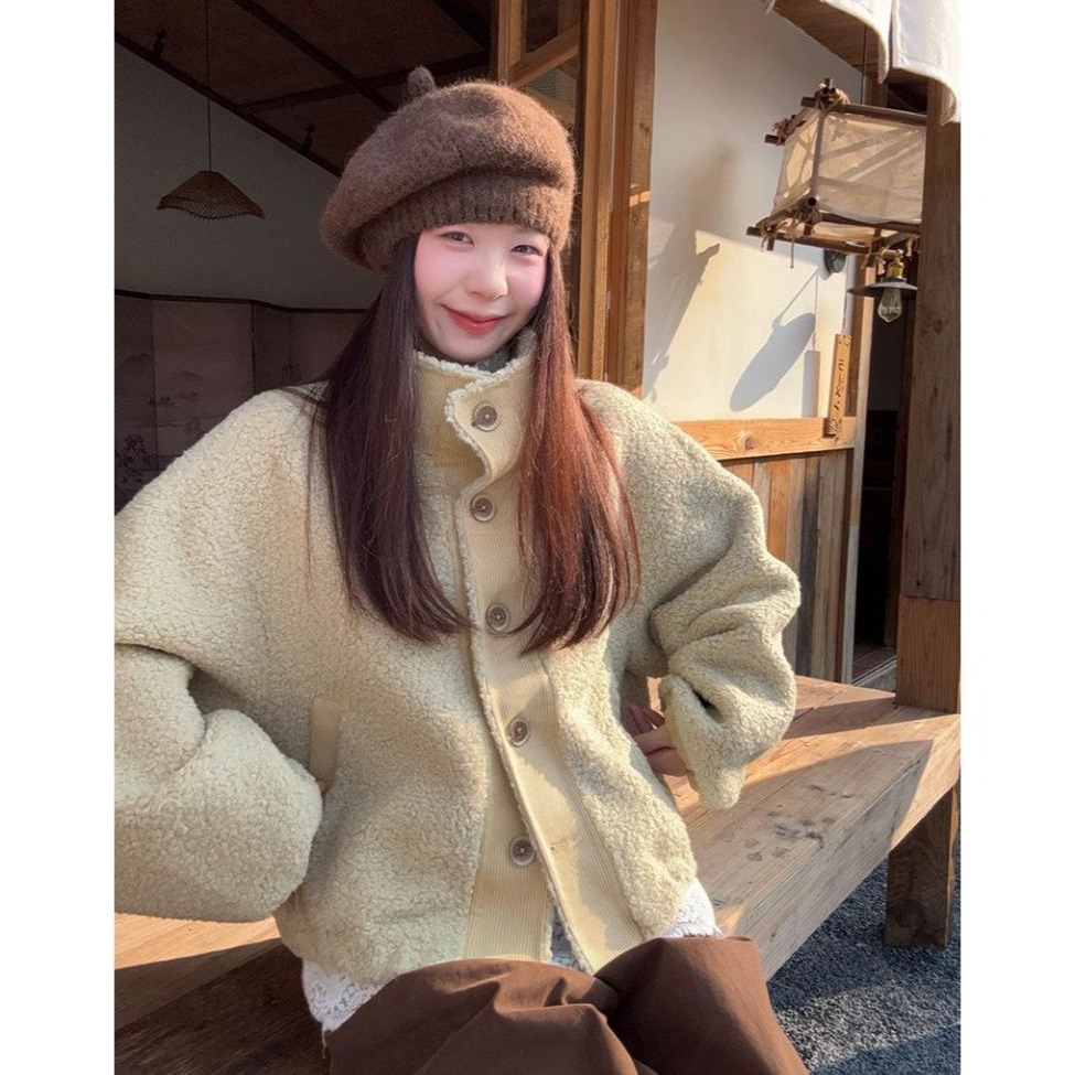 bunny_stall 高顏值💖厚實款立領羊羔毛短版外套/3Colors-細節圖5