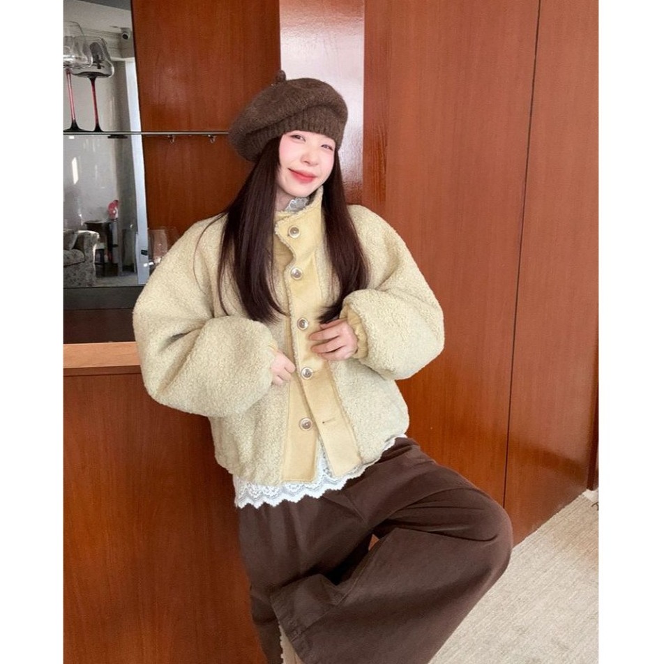 bunny_stall 高顏值💖厚實款立領羊羔毛短版外套/3Colors-細節圖6
