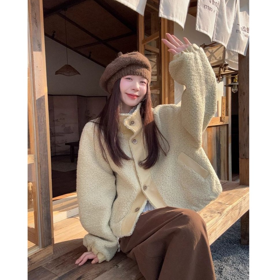 bunny_stall 高顏值💖厚實款立領羊羔毛短版外套/3Colors-細節圖7