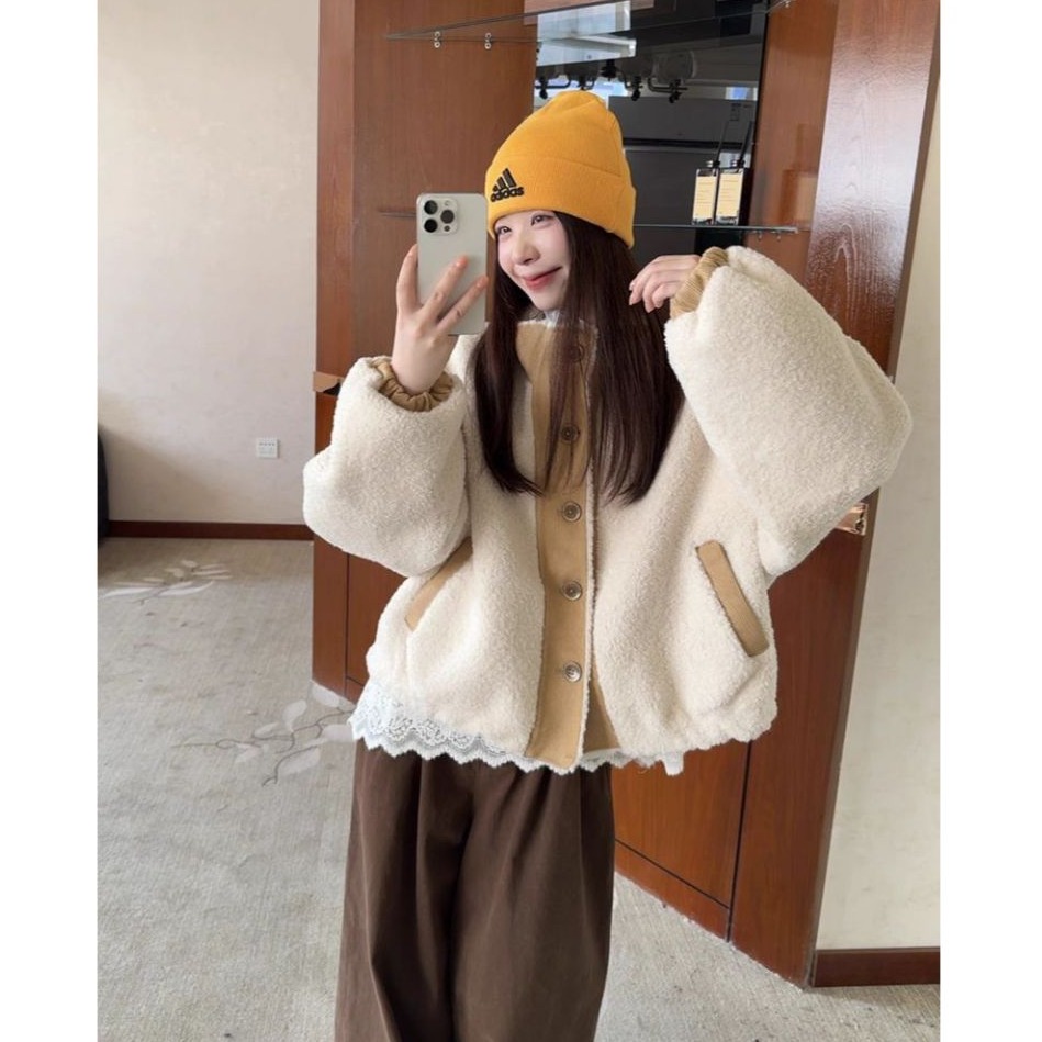 bunny_stall 高顏值💖厚實款立領羊羔毛短版外套/3Colors-細節圖9