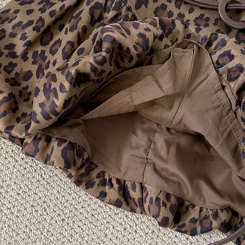 bunny_stall 美式復古時髦感豹紋花苞短裙/有內襯/附腰帶/S-L-細節圖6