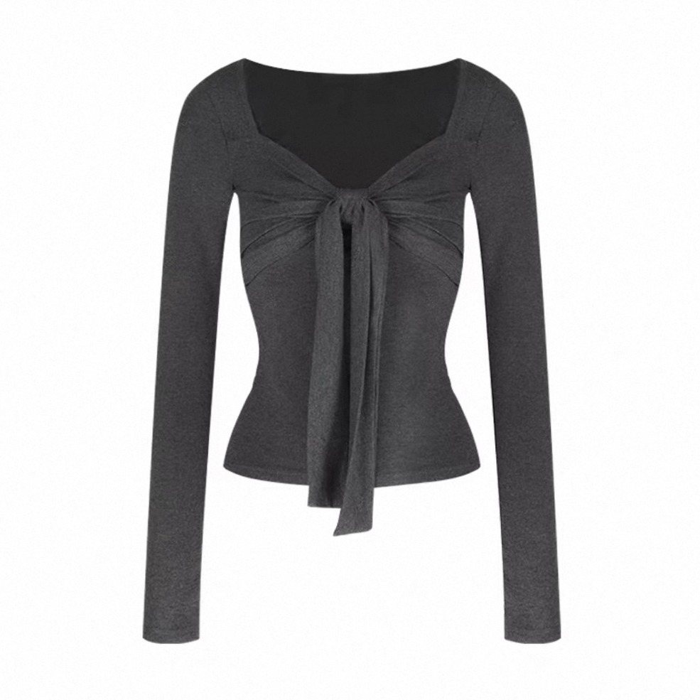 bunny_stall 莫代爾親膚款！穿起來修身顯瘦的蝴蝶結方領長袖上衣/S-L-規格圖8