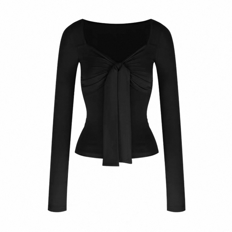 bunny_stall 莫代爾親膚款！穿起來修身顯瘦的蝴蝶結方領長袖上衣/S-L-規格圖8
