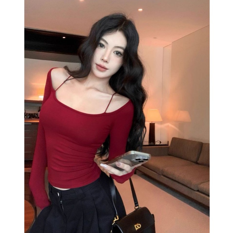 bunny_stall ♥️純慾感滿分的假兩件式彈力露肩上衣/有胸墊/3Colors-規格圖8