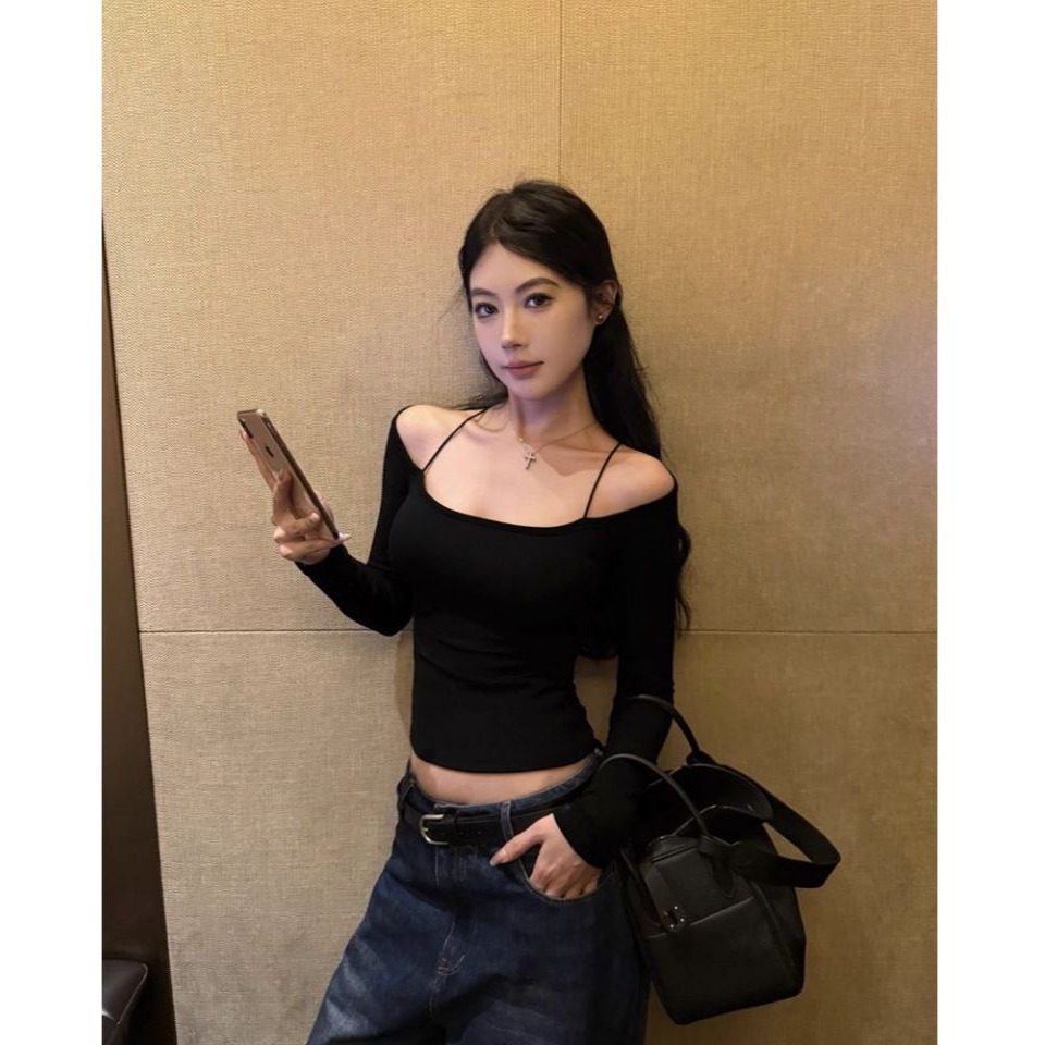 bunny_stall ♥️純慾感滿分的假兩件式彈力露肩上衣/有胸墊/3Colors-規格圖8