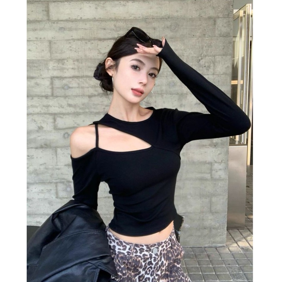 bunny_stall 露肩小心機💕修身顯瘦的經典甜辣風彈力長袖上衣/3Colors-細節圖3